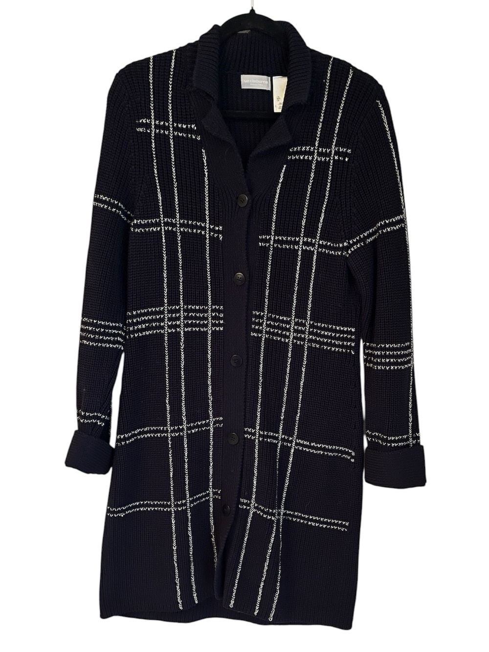 Liz Claiborne Women’s Long Windowpane  100% Cotton Cardigan size L